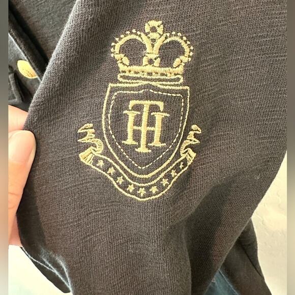 TOMMY HILFIGER Navy Military Jacket Gold Crest Buttons Embroidered Sleeve Small - Picture 5 of 8